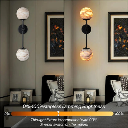 Alabaster Double Spherical Wall Lamp