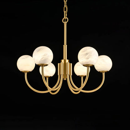 Alabaster Globe Chandelier – Brass & White, 6‑10 Heads