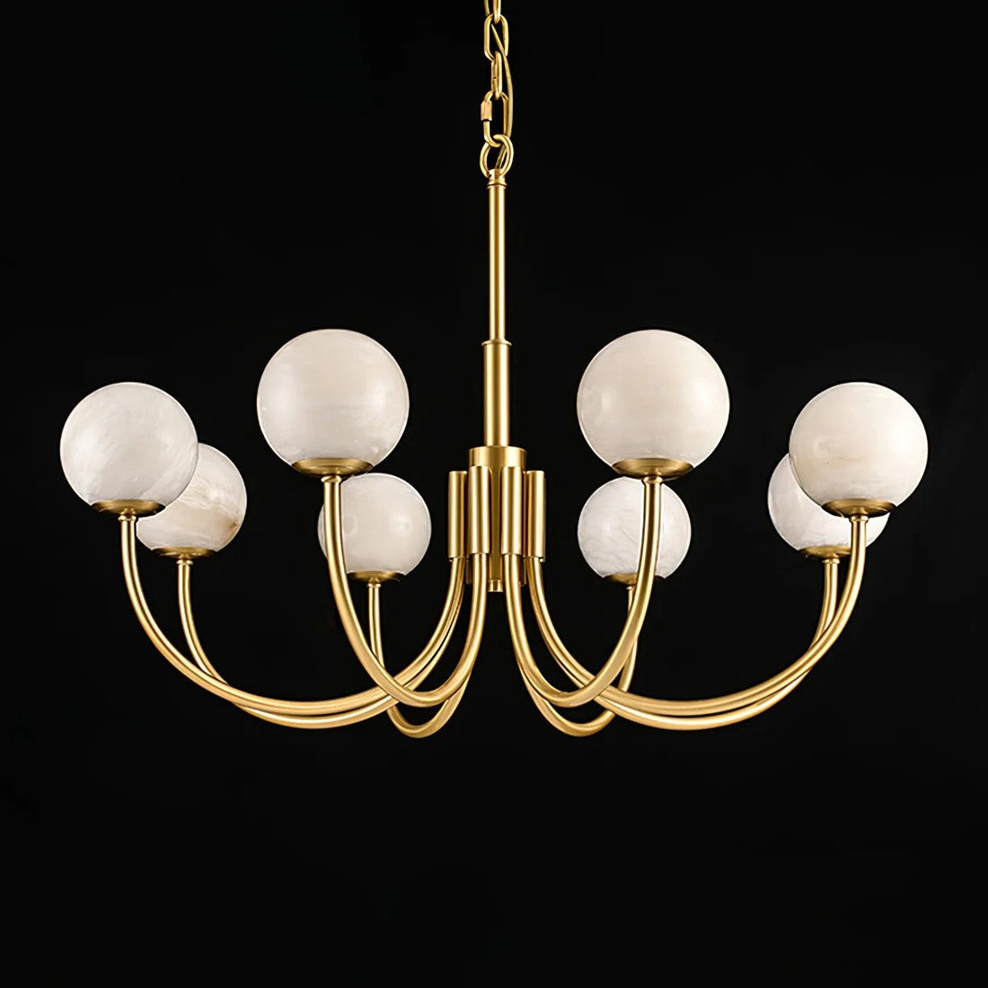 Alabaster Globe Chandelier – Brass & White, 6‑10 Heads