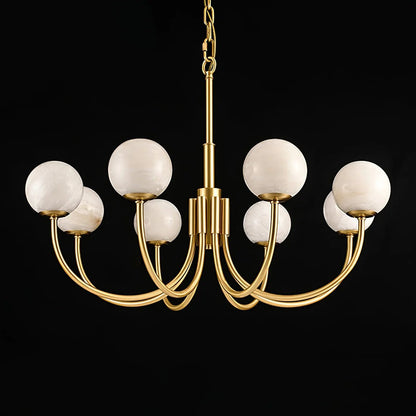 Alabaster Globe Chandelier – Brass & White, 6‑10 Heads