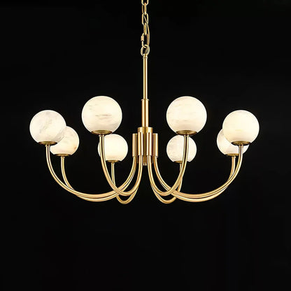 Alabaster Globe Chandelier – Brass & White, 6‑10 Heads
