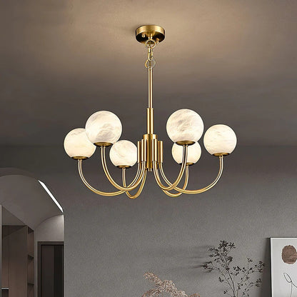 Alabaster Globe Chandelier – Brass & White, 6‑10 Heads
