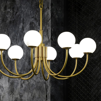 Alabaster Globe Chandelier – Brass & White, 6‑10 Heads