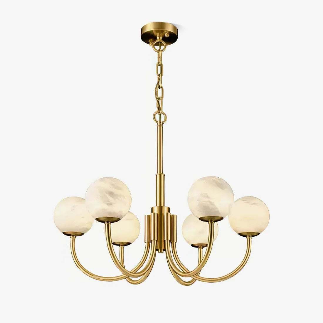 Alabaster Globe Chandelier – Brass & White, 6‑10 Heads