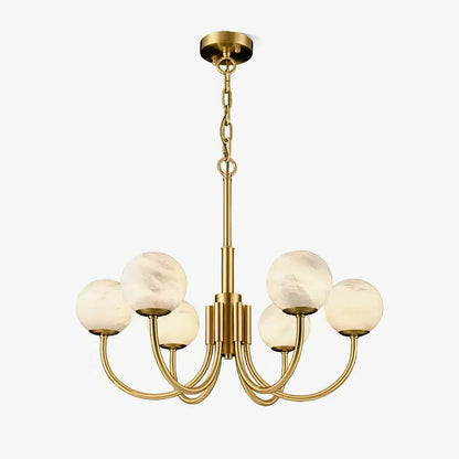 Alabaster Globe Chandelier – Brass & White, 6‑10 Heads