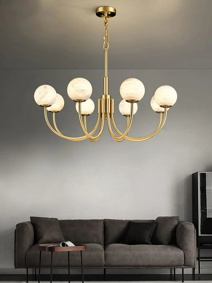 Alabaster Globe Chandelier – Brass & White, 6‑10 Heads