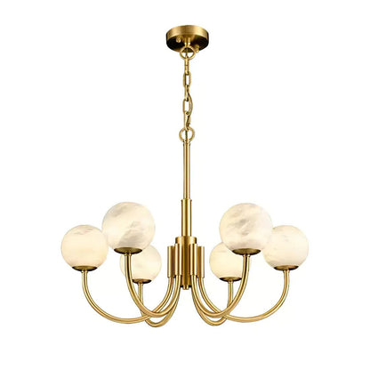 Alabaster Globe Chandelier – Brass & White, 6‑10 Heads