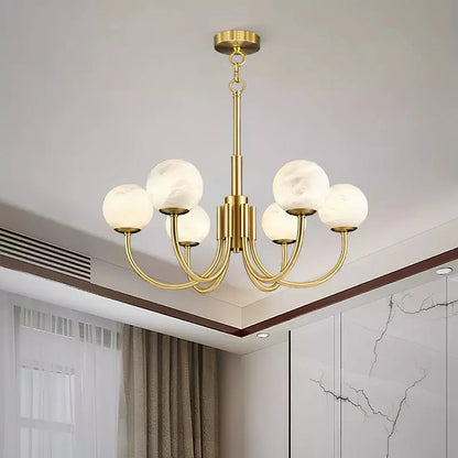 Alabaster Globe Chandelier – Brass & White, 6‑10 Heads