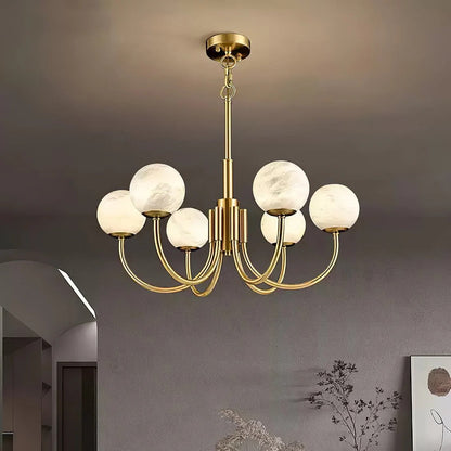 Alabaster Globe Chandelier – Brass & White, 6‑10 Heads