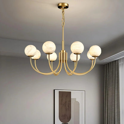 Alabaster Globe Chandelier – Brass & White, 6‑10 Heads