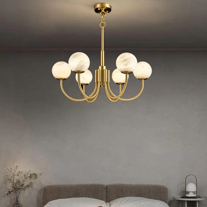 Alabaster Globe Chandelier – Brass & White, 6‑10 Heads