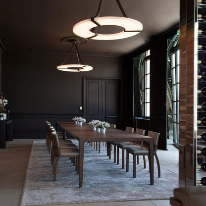 Alabaster Halo Pendant Light – Black & White LED Chandelier