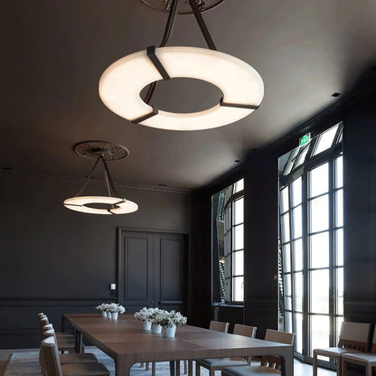 Alabaster Halo Pendant Light – Black & White LED Chandelier