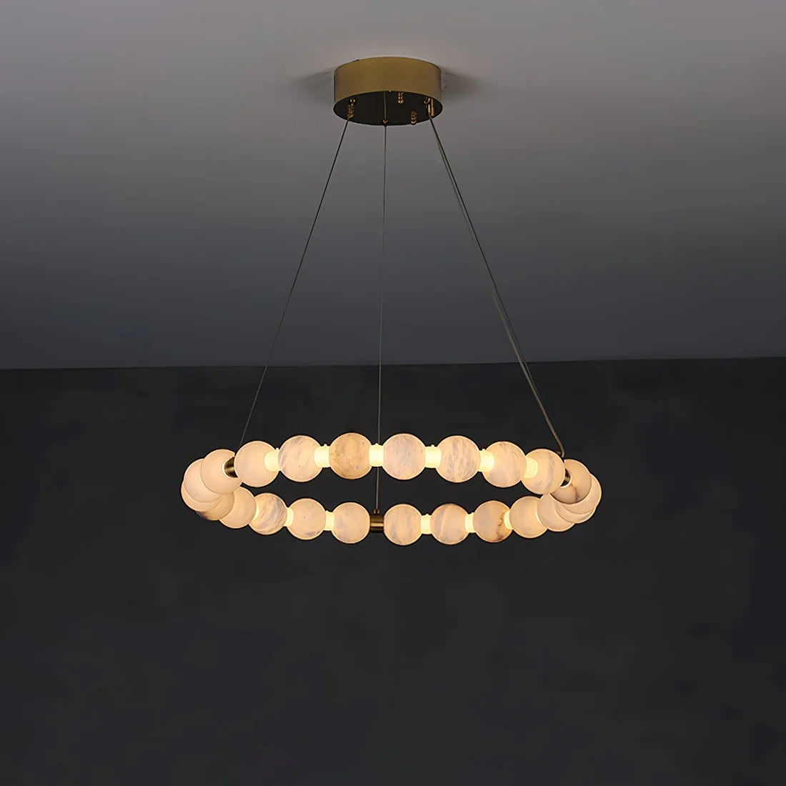 Alabaster Orb Ring Chandelier – Gold White, 23.6‑39.4 Diameters