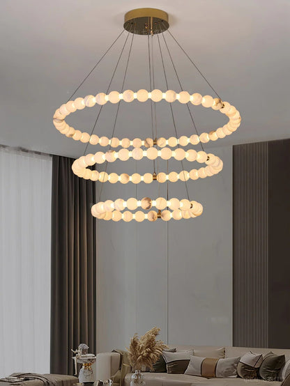 Alabaster Orb Ring Chandelier – Gold White, 23.6‑39.4 Diameters