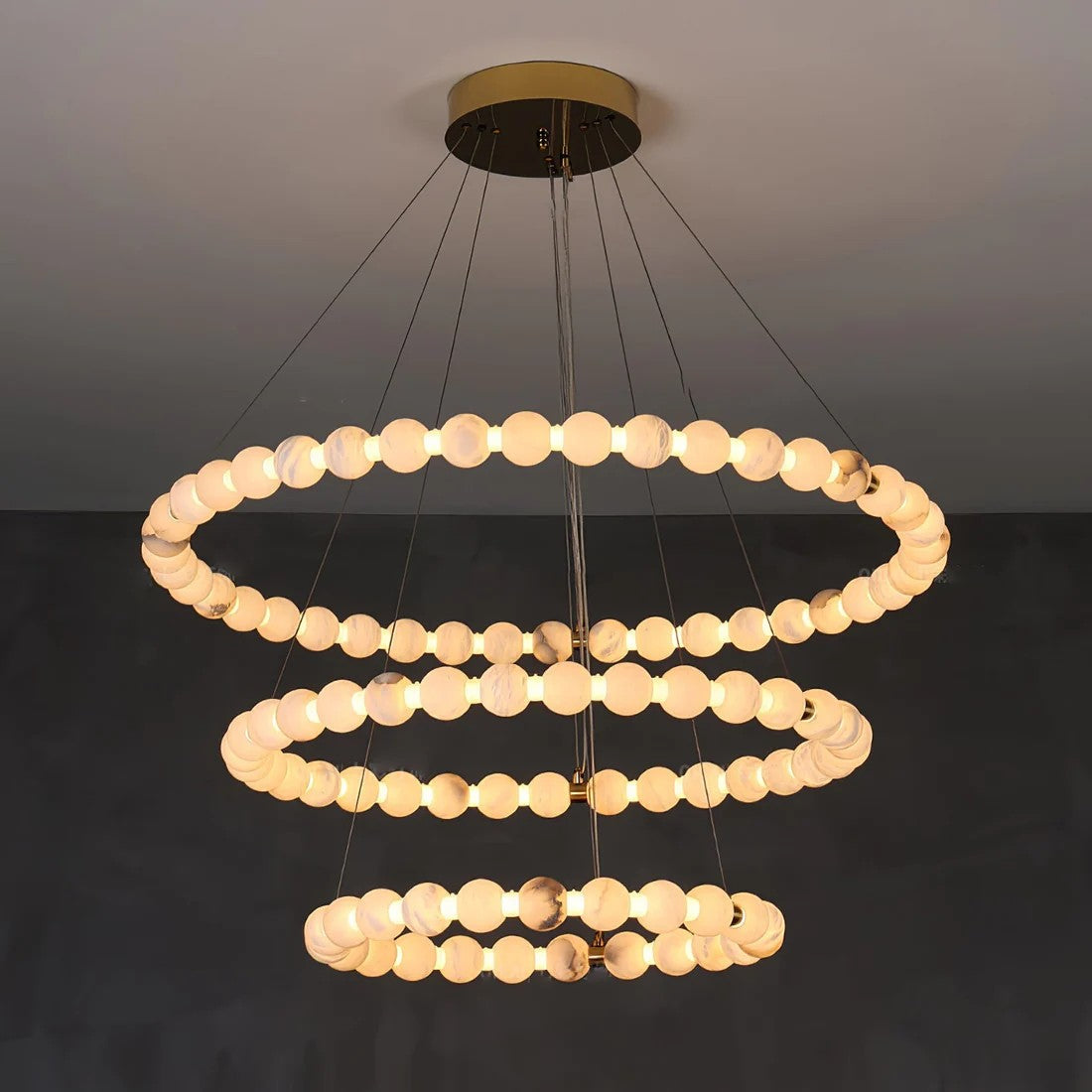 Alabaster Orb Ring Chandelier – Gold White, 23.6‑39.4 Diameters