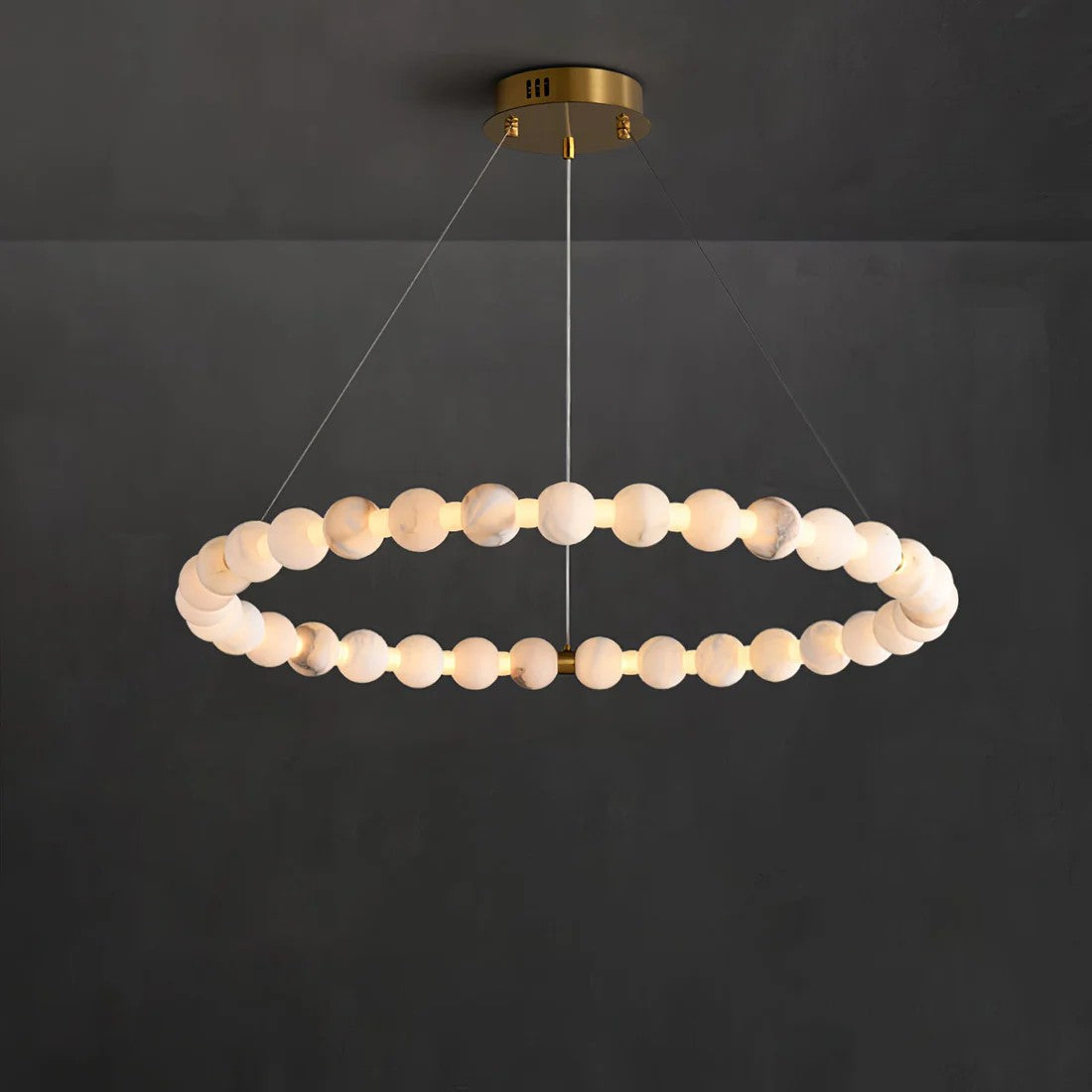 Alabaster Orb Ring Chandelier – Gold White, 23.6‑39.4 Diameters