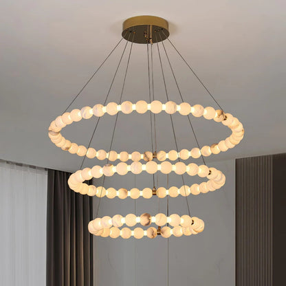 Alabaster Orb Ring Chandelier – Gold White, 23.6‑39.4 Diameters