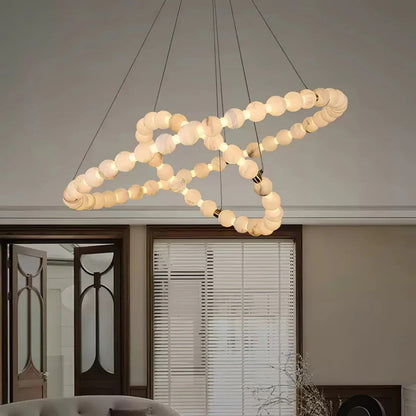 Alabaster Orb Ring Chandelier – Gold White, 23.6‑39.4 Diameters