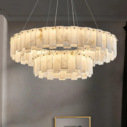 Alabaster Round Brass & White Chandelier – Heavenly Glow