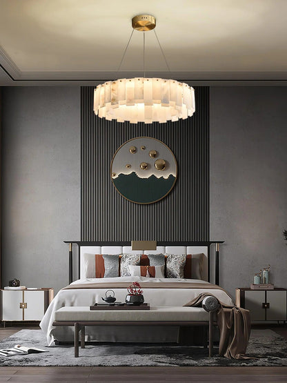 Alabaster Round Brass & White Chandelier – Heavenly Glow