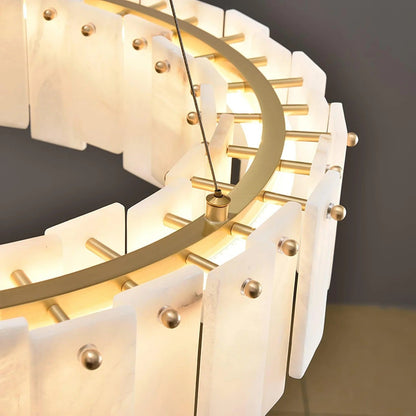 Alabaster Round Brass & White Chandelier – Heavenly Glow