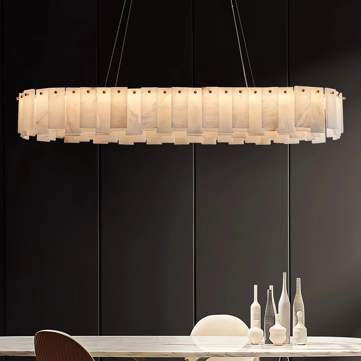 Alabaster Round Brass & White Chandelier – Heavenly Glow
