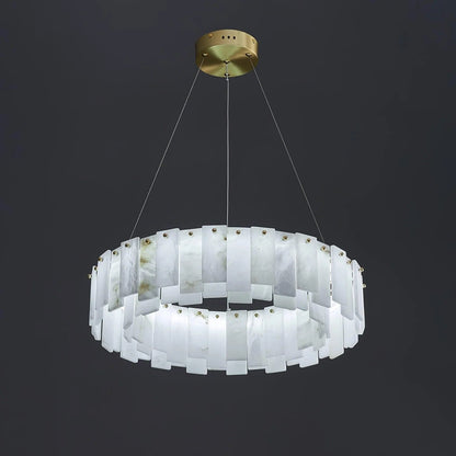 Alabaster Round Brass & White Chandelier – Heavenly Glow
