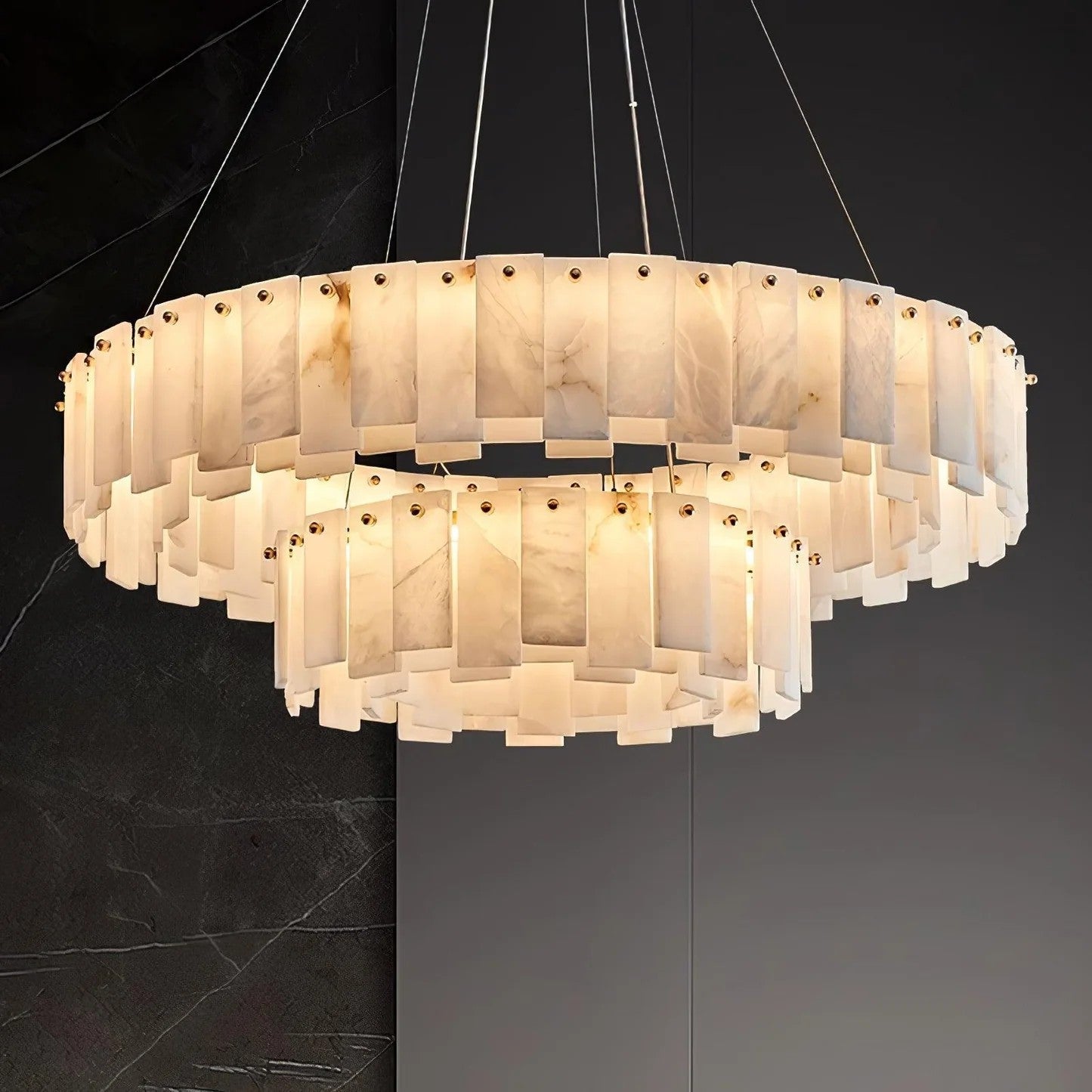 Alabaster Round Brass & White Chandelier – Heavenly Glow