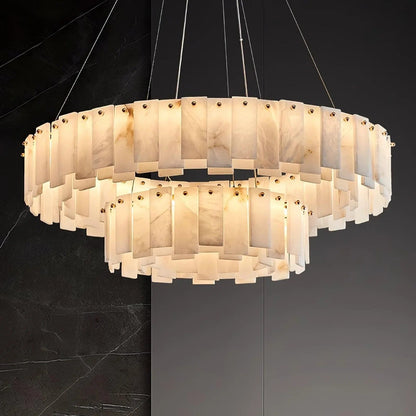Alabaster Round Brass & White Chandelier – Heavenly Glow