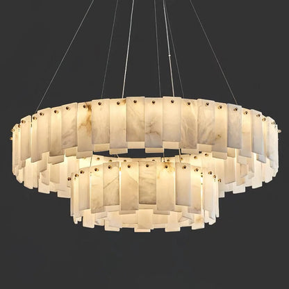 Alabaster Round Brass & White Chandelier – Heavenly Glow