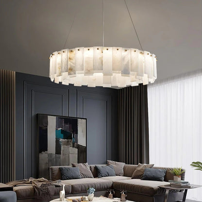 Alabaster Round Brass & White Chandelier – Heavenly Glow