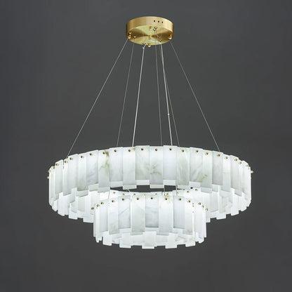 Alabaster Round Brass & White Chandelier – Heavenly Glow