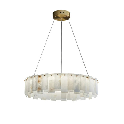 Alabaster Round Brass & White Chandelier – Heavenly Glow