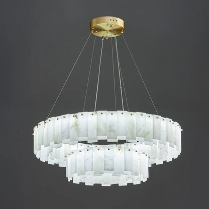 Alabaster Round Brass & White Chandelier – Heavenly Glow
