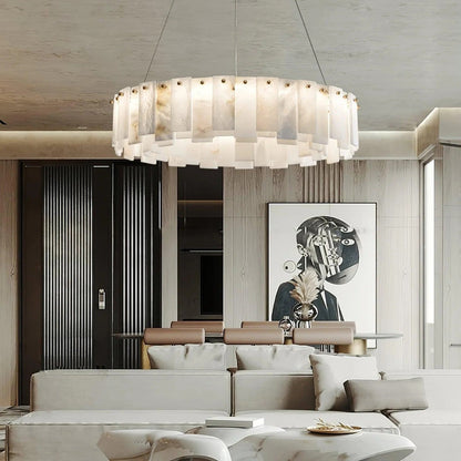 Alabaster Round Brass & White Chandelier – Heavenly Glow