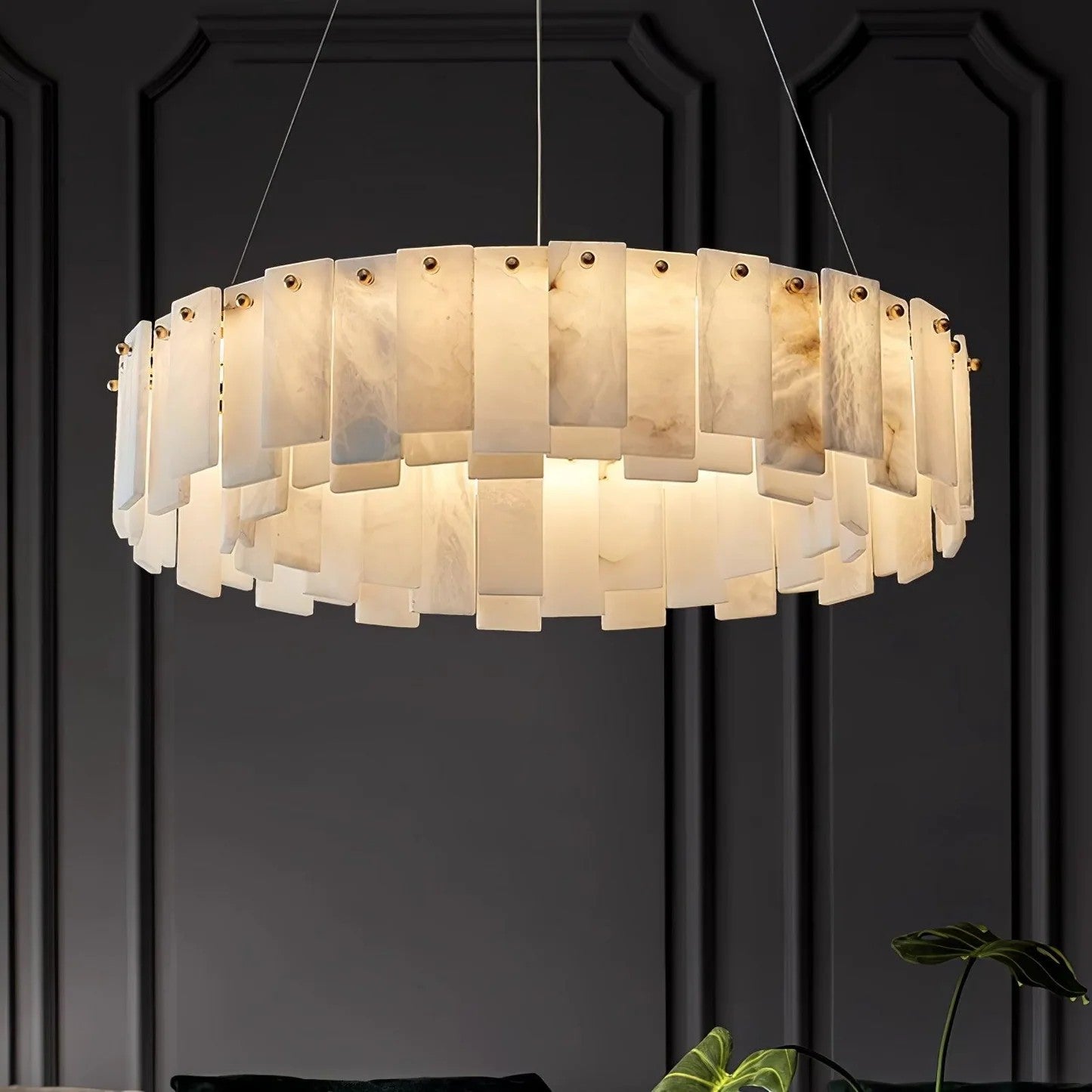 Alabaster Round Brass & White Chandelier – Heavenly Glow