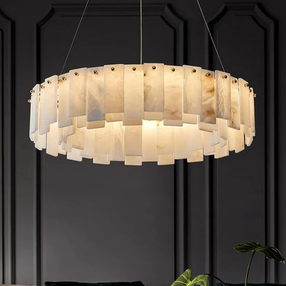 Alabaster Round Brass & White Chandelier – Heavenly Glow