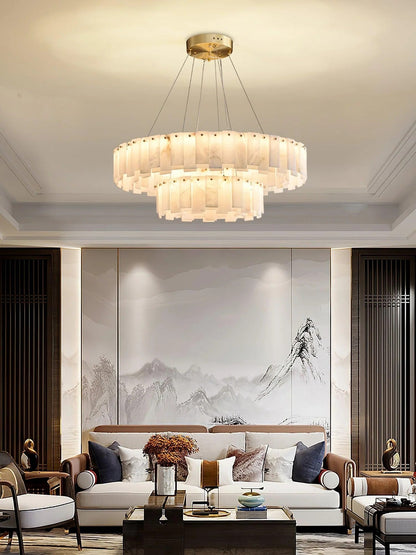 Alabaster Round Brass & White Chandelier – Heavenly Glow