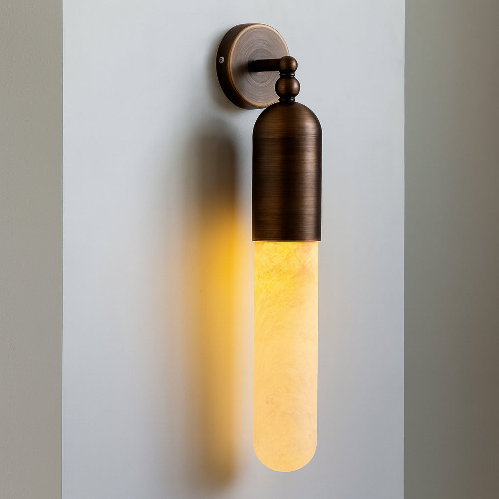 Alabaster Slim Brass Tube Wall Sconce