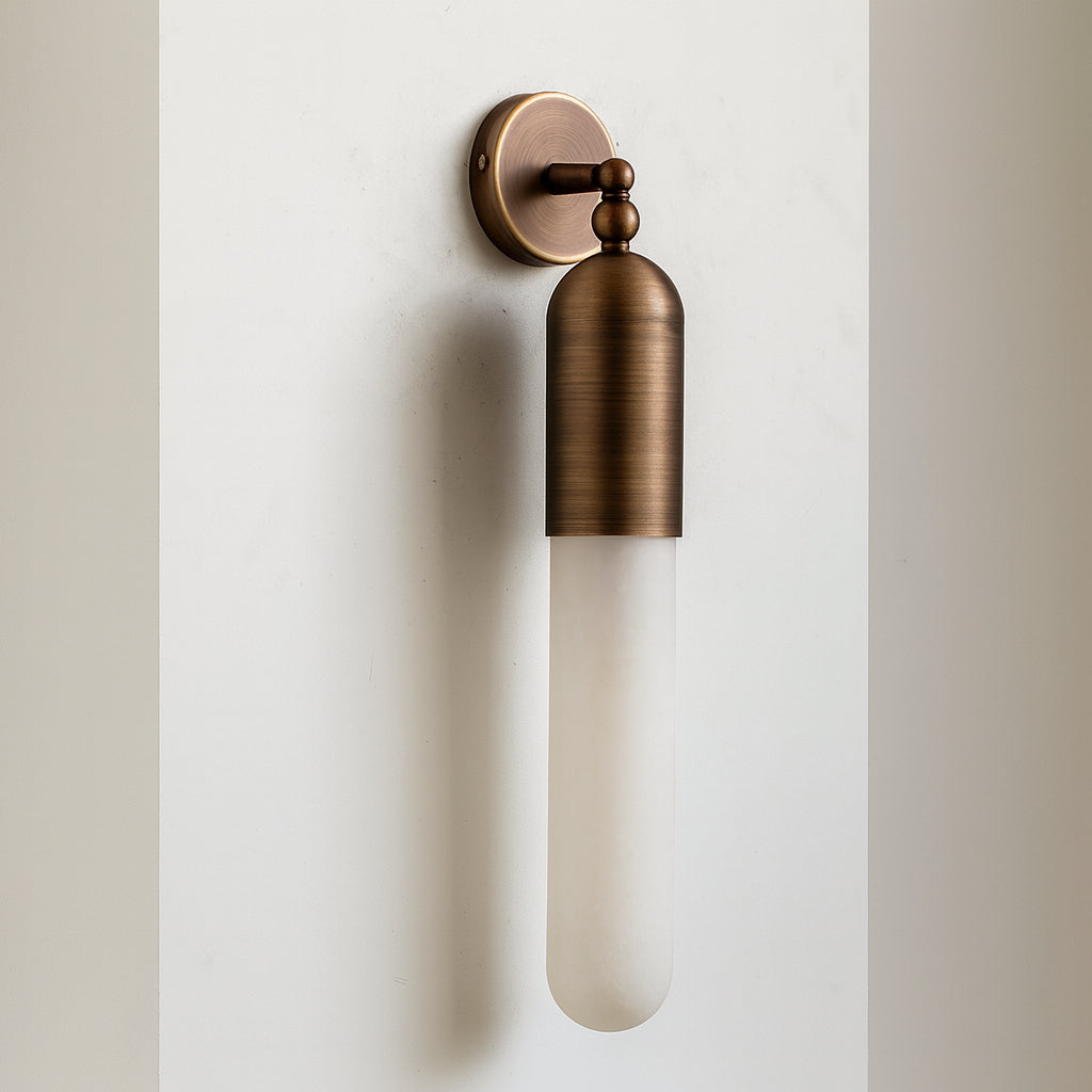 Alabaster Slim Brass Tube Wall Sconce