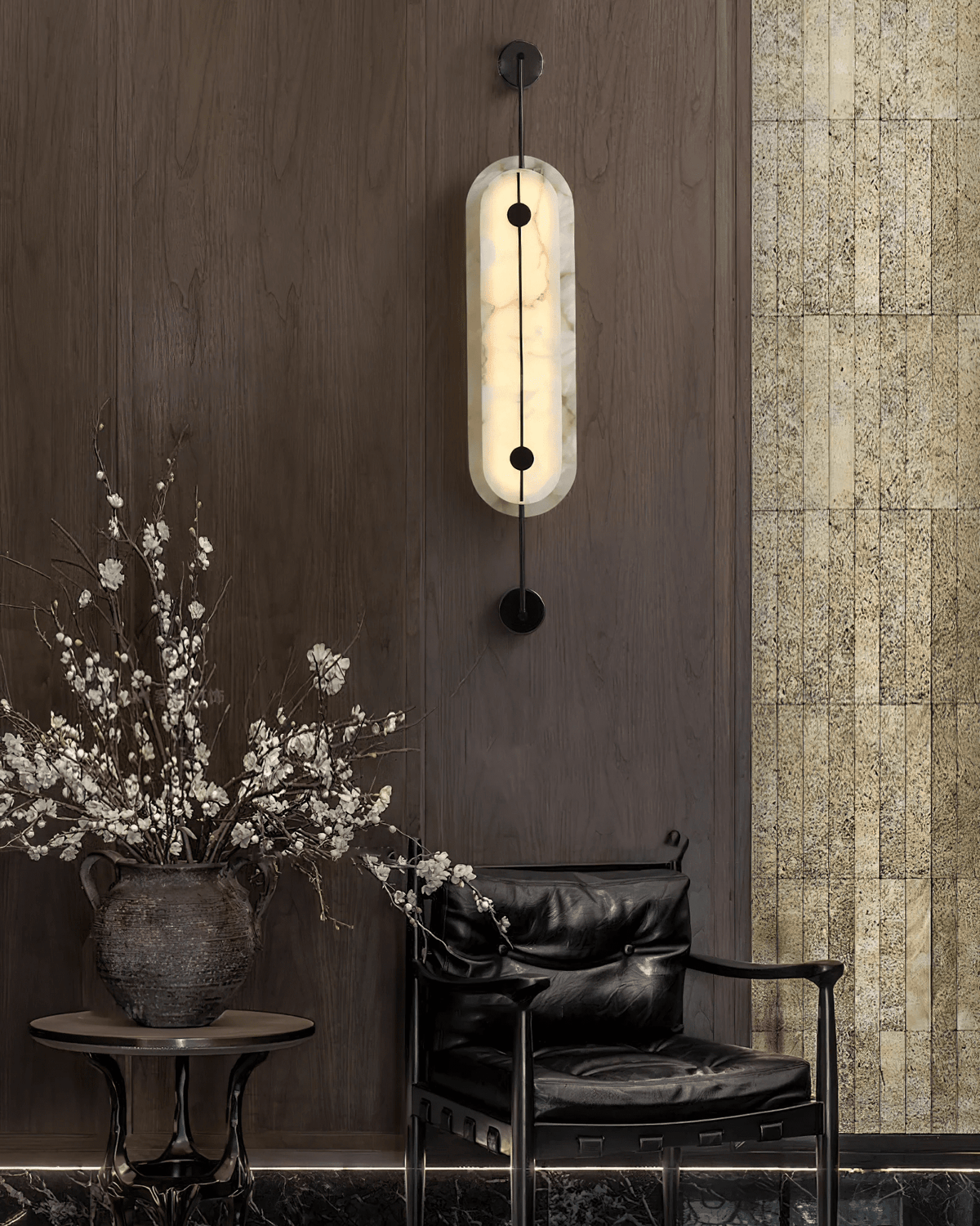 Alabaster Solvane Slim Oval Wall Sconce