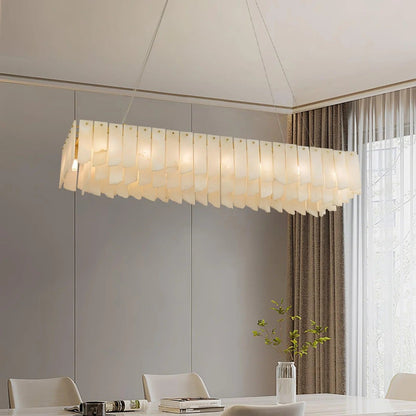 Alabaster Cascade Tiered Chandelier – Luxury Brass & White Ceiling Light