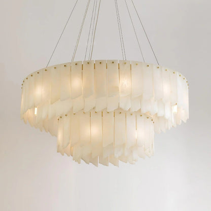 Alabaster Cascade Tiered Chandelier – Luxury Brass & White Ceiling Light