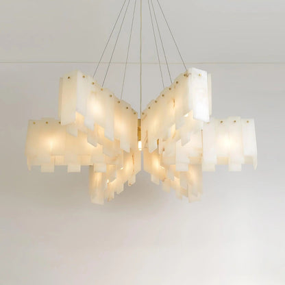 Alabaster Cascade Tiered Chandelier – Luxury Brass & White Ceiling Light