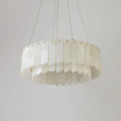 Alabaster Cascade Tiered Chandelier – Luxury Brass & White Ceiling Light