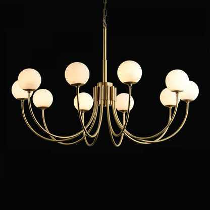 Alabaster Globe Chandelier – Brass & White, 6‑10 Heads