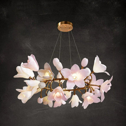 Amara Pink Orchid & Brass Branch Circular Chandelier