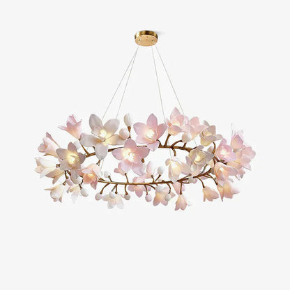 Amara Pink Orchid & Brass Branch Circular Chandelier