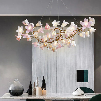 Amara Pink Orchid & Brass Branch Circular Chandelier